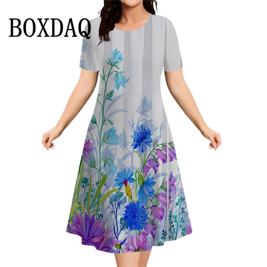 Fashionable Elegant Women's Dresses Butterfly Flowers Print Casual O-Neck Loose Plus Size Vacation A-Line Clothes Summer 2026