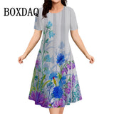 Fashion Elegant Women‘S Dresses Butterfly Flowers Print Dress Casual O-Neck Loose Plus Size Vacation A-Line Clothes 2026 Summer