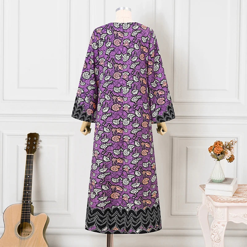 Plus Size VONDA Bohemian Dress 2025 Elegant Women Printing Sundress Vintage Flare Long Sleeve Maxi Vestidos O-Neck Robe Femme
