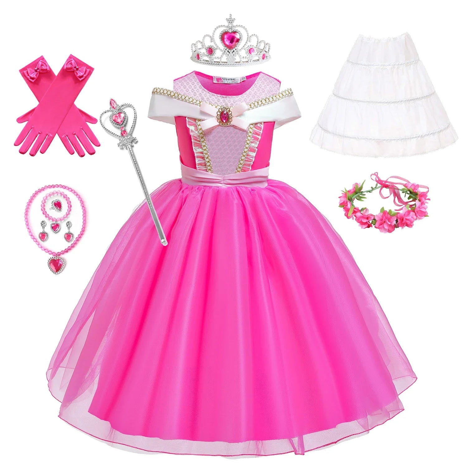 Girl Pink Dress Aurora Cosplay Costume Princess Deluxe Outfit Children Summer Brthday Party Elegant Gown Fairy Disguise Sets