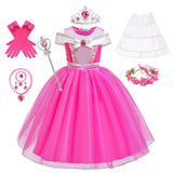Girl Pink Dress Aurora Cosplay Costume Princess Deluxe Outfit Children Summer Brthday Party Elegant Gown Fairy Disguise Sets