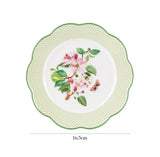 Ceramic Plate Household Bone China Dinner Plate Set Vintage Green Flower Dishes Tableware Oval Large Tray Dinnerware Sets