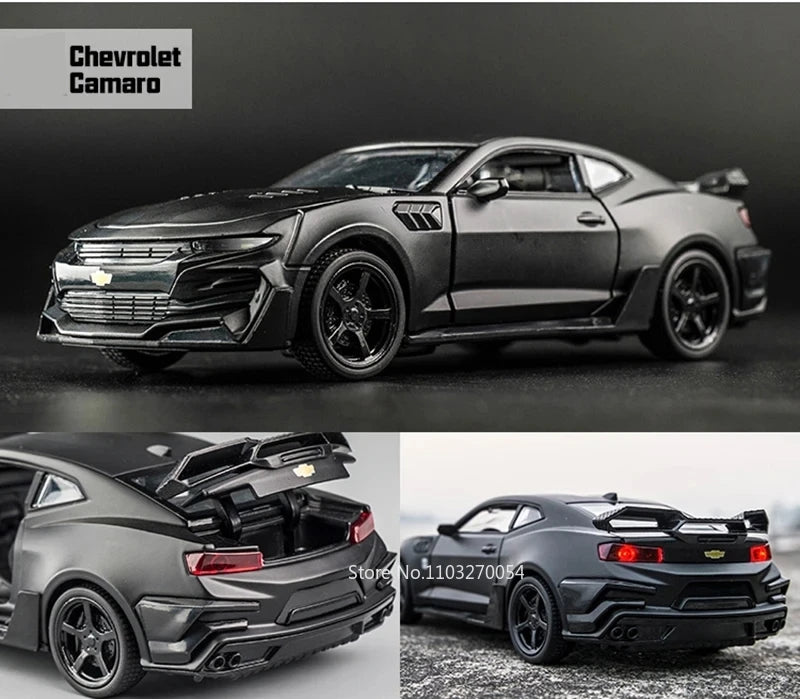 Scale 1/32 Camaro Toys Model Car Alloy Metal Diecast With 4 Door Opened Sound Light Pull Back Vehicle for Boy Gift Collection