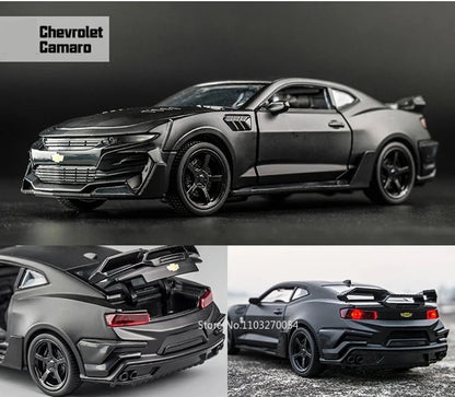 Scale 1/32 Camaro Toys Model Car Alloy Metal Diecast With 4 Door Opened Sound Light Pull Back Vehicle for Boy Gift Collection