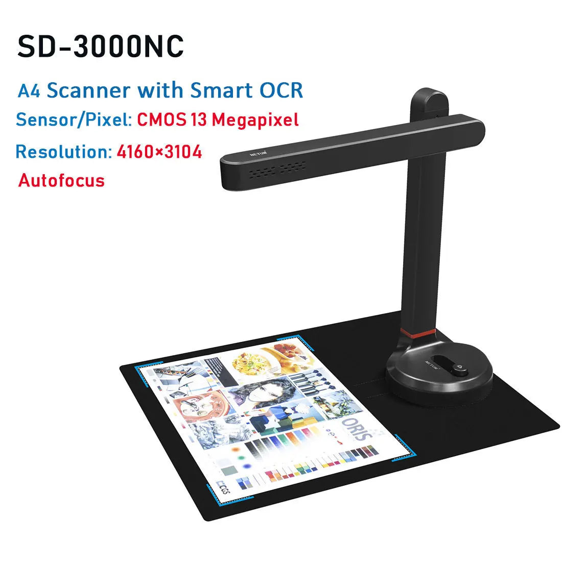 NETUM Book Scanner T101 Autofocus Document Scanner Max A4 A3 Size with Smart OCR Led Table Desk Lamp for Family Home Office