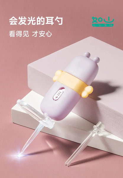 LUSN Cartoon Baby Ear Cleaner Earwax Removal Tool Flashlight Earpick Ear Cleaning Luminous Ear Curette Light Spoon For Children