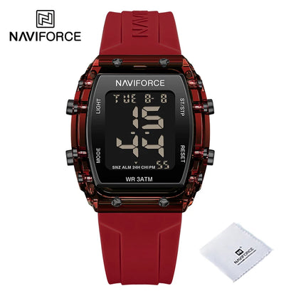 Relojes NAVIFORCE para mujer, con movimiento digital LCD, reloj de moda para mujer, resistente al agua hasta 50 m, correa de silicona, relojes de pulsera deportivos electrónicos.