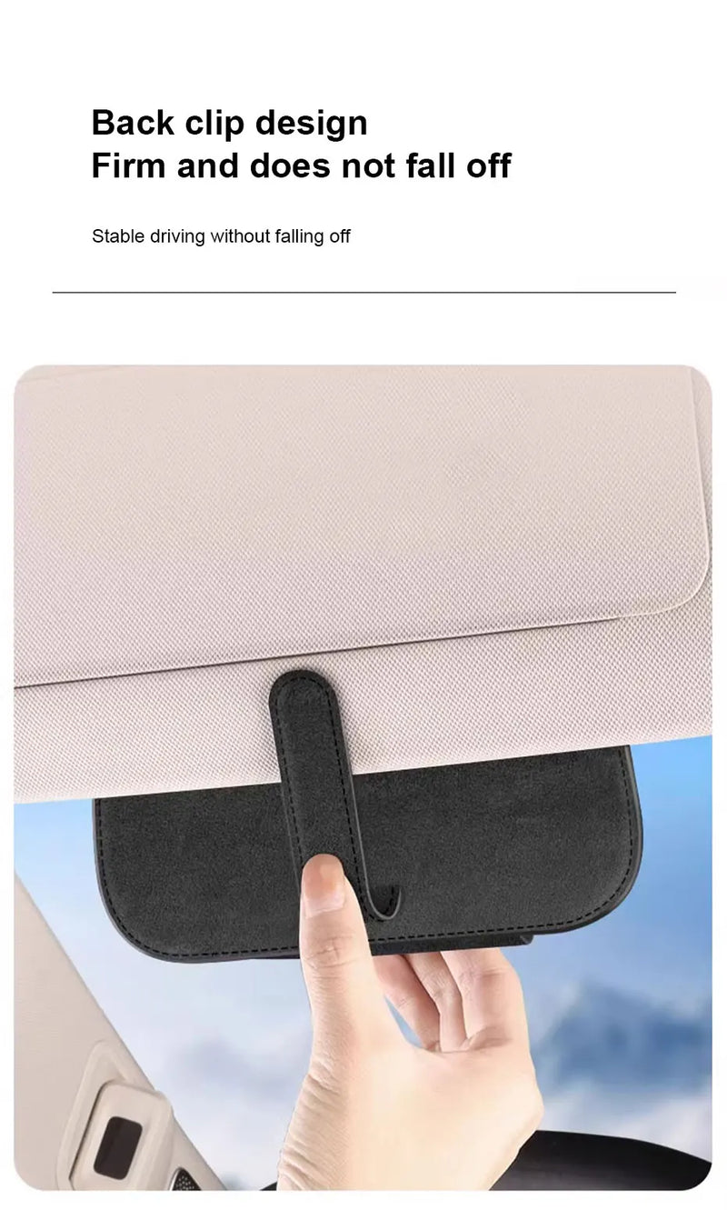 SEAMETAL Cowhide Sun Visor Glasses Holder Premium Leather Wear-Resistant Sunglasses Protective Box Auto Eyeglasses Storage Case