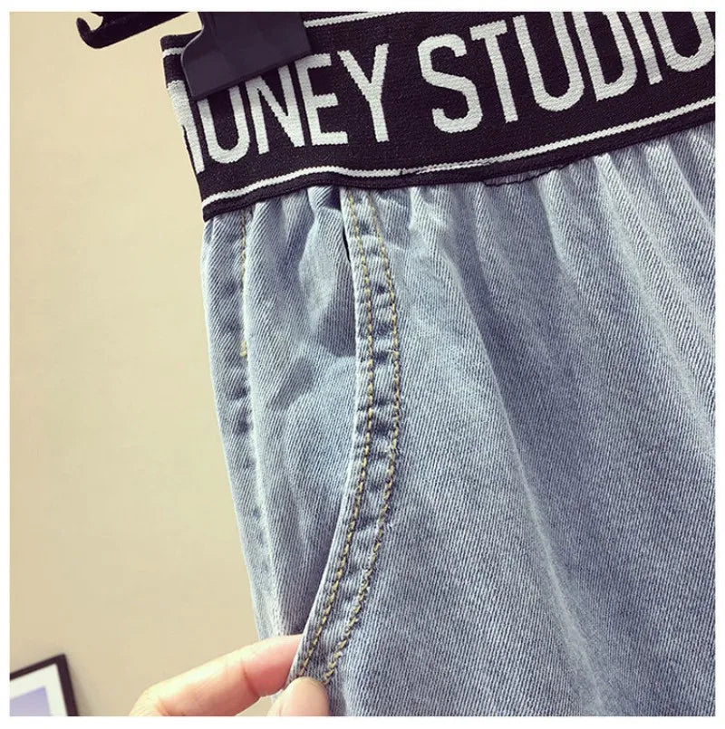 2026 Spring Summer New Korean Elegant Splicing Short Sleeved Shirt+Jeans Two Piece Suit Women Chic Top Denim Pants Matching Set