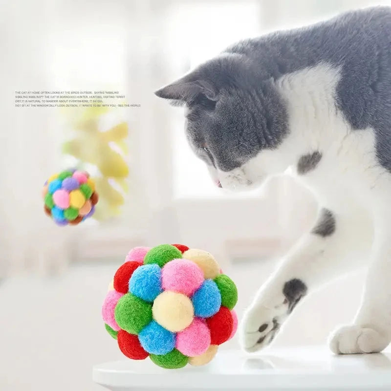 1/3PCS Cat Toys, Cat Plush Ball Toy, Pet Elastic Bell Ball, Self-Play Colorful Woolen Ball for Cats