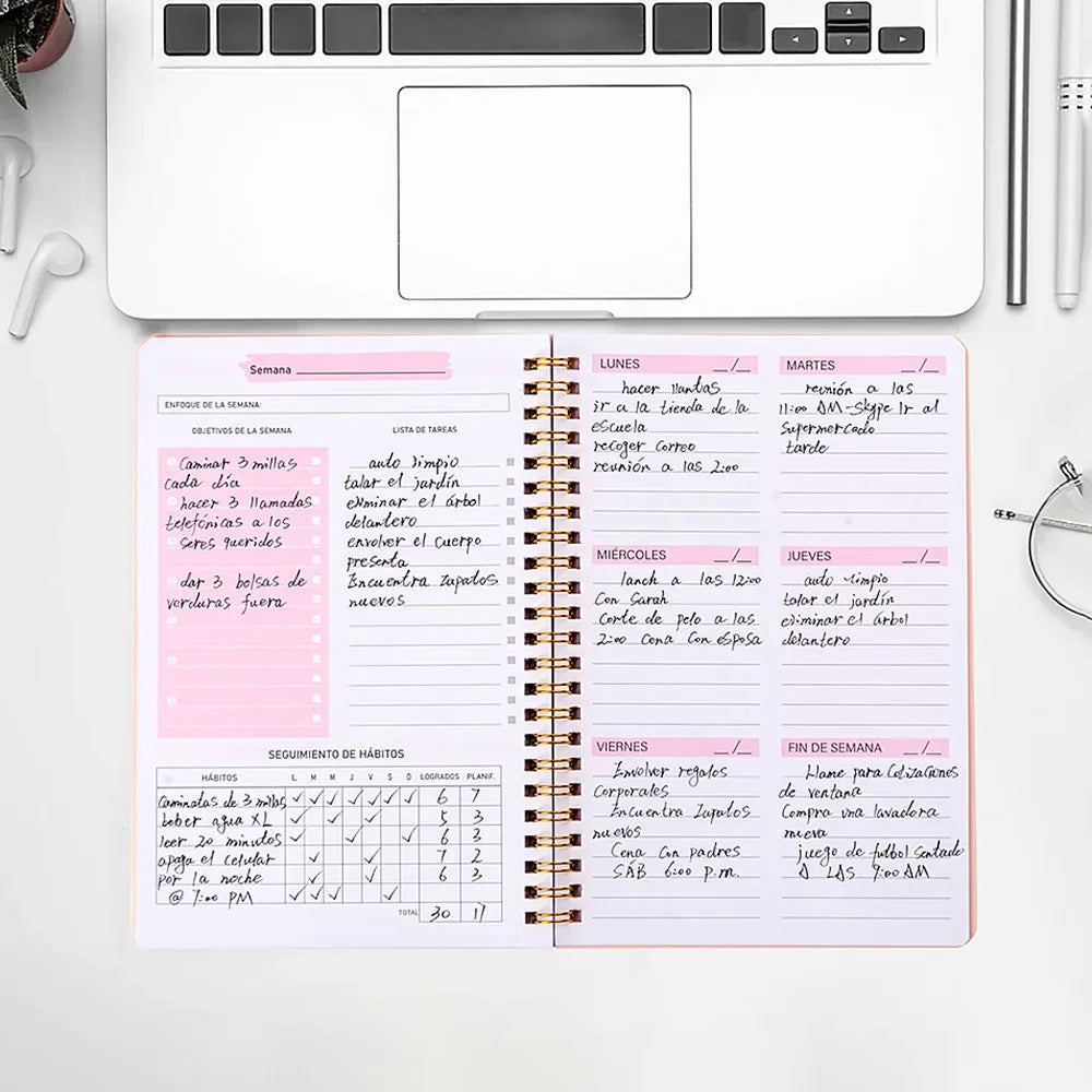 2023 A5 Spanish Agenda Notebook Bullet Daily Weekly Journal Schedule English Planner Organizer School for Office Stationery
