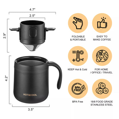 Filtro de café portátil de acero inoxidable 304, soporte para café y té, taza reutilizable, juego de taza de té con gotero, cafetera, utensilios de café