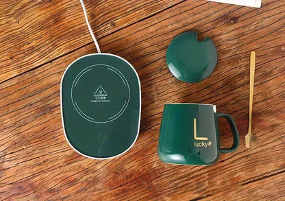 55 degrees Thermostat Cup gift box set warm ceramic cup mugs with Spoon and Storage Bag Set  Folding Spoon for Portable Meals