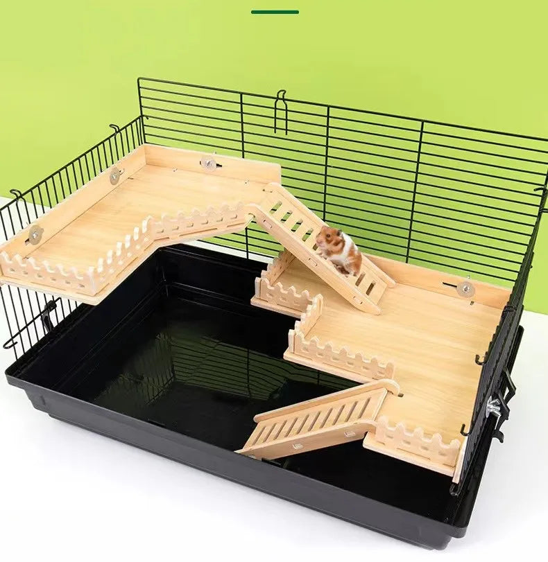 Practical Hamster Toy Thickened Entertainment Smooth Hamster Double Layer Wooden Climbing Platform with Ladder