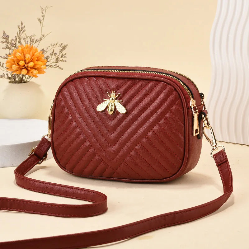 Bolsos de mano de piel sintética de color liso para mujer, bolsos cuadrados con diseño de abeja, de marca famosa, bandolera de hombro, 2023