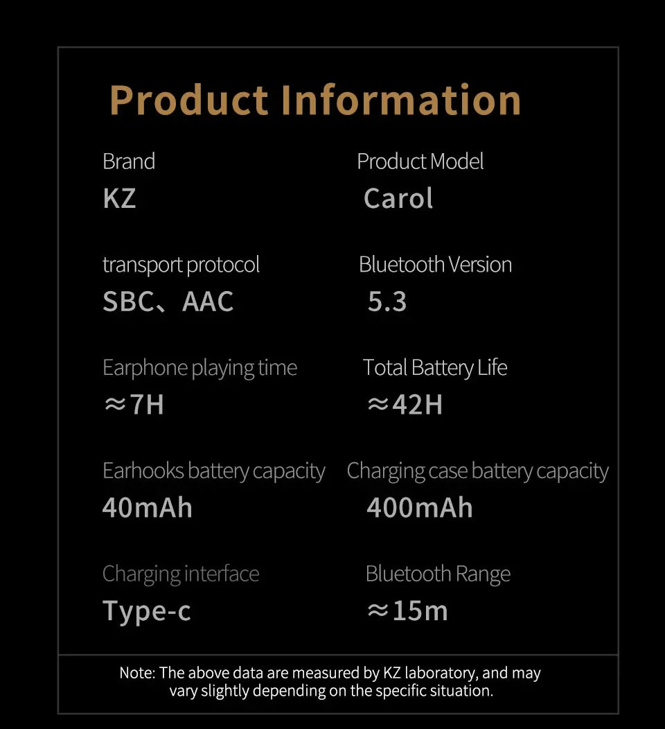 Auriculares intraaurales KZ Carol TWS Bluetooth 5.3 con cancelación activa de ruido, 6 micrófonos, inalámbricos, impermeables, estéreo, de alta fidelidad