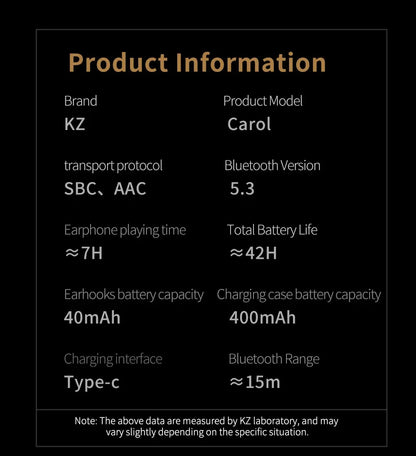 Auriculares intraaurales KZ Carol TWS Bluetooth 5.3 con cancelación activa de ruido, 6 micrófonos, inalámbricos, impermeables, estéreo, de alta fidelidad