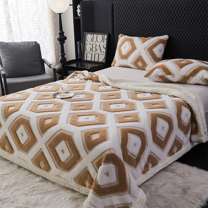 Flannel Warmth Autumn Winter Blanket Keep Warm Comfortable Jacquard King Size Blankets Skin Friendly Geometric Nap Comforter