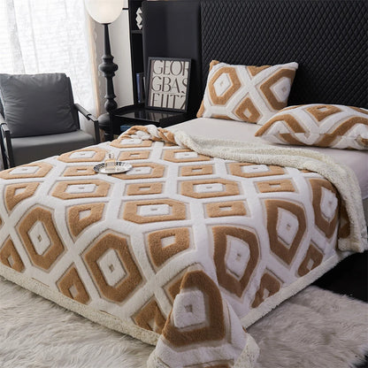 Flannel Warmth Autumn Winter Blanket Keep Warm Comfortable Jacquard King Size Blankets Skin Friendly Geometric Nap Comforter