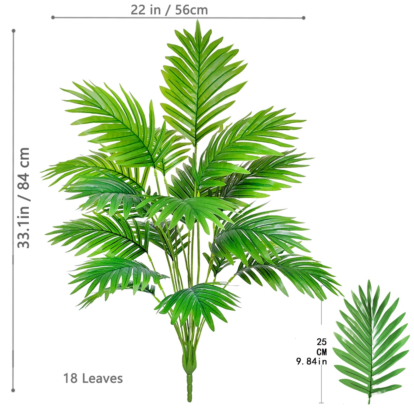 52-125cm/49.2in  Artificial Palm Tree Tropical Fake Plant Green Plastic Palm Leaf Branches Suitable for Home Garden Decoration