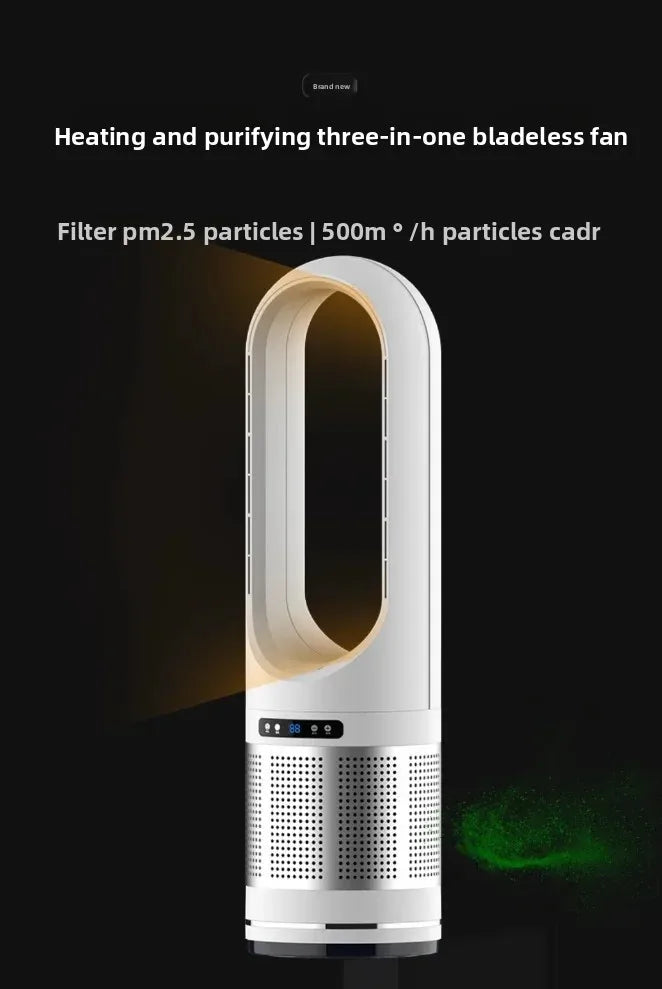 German dualpurpose cooling and heating bladeless fan, household silent small warm air heater, vertical floor standing electric
