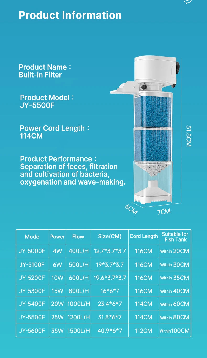 Aquarium Filter Pump Fish Tank Submersible Silent Air Oxygen Aerator Internal Water Pump Aquarium Air Pump Wave Maker 220v