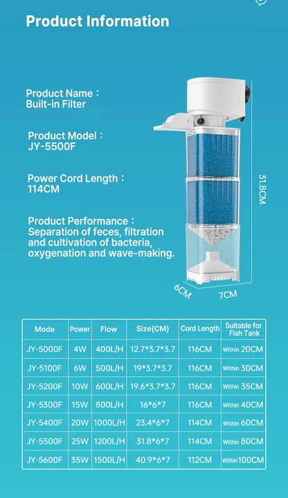 Aquarium Filter Pump Fish Tank Submersible Silent Air Oxygen Aerator Internal Water Pump Aquarium Air Pump Wave Maker 220v