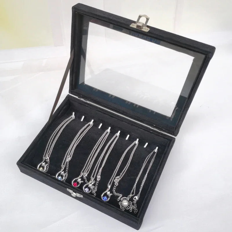 Caja de joyería negra, caja para pulseras, caja para collares, caja pequeña arqueada, caja de exhibición, caja de almacenamiento de joyas con cubierta de franela