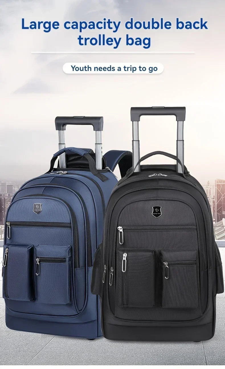 Large Capacity Travel Backpack With Wheels, Multi Layer Trolley Luggage Bag, Multifunctional Weekender Overnight Bag Rucksack