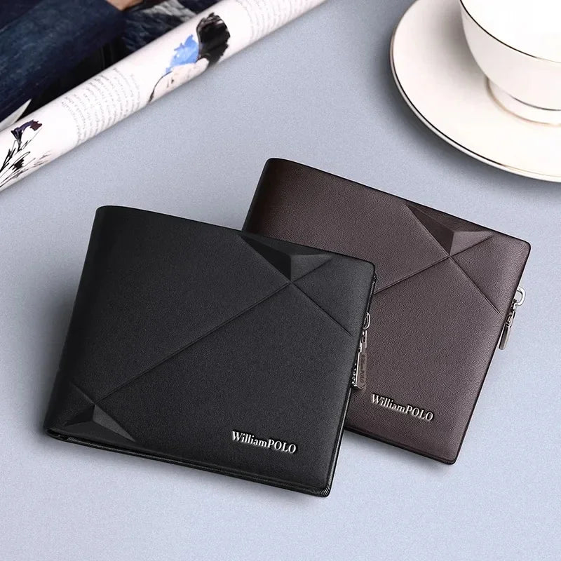 Men's Slim Wallet Genuine Leather Mini Purse Casual Design Bifold Wallet Brand Short Slim Wallet WILLIAMPOLO Luxury brand