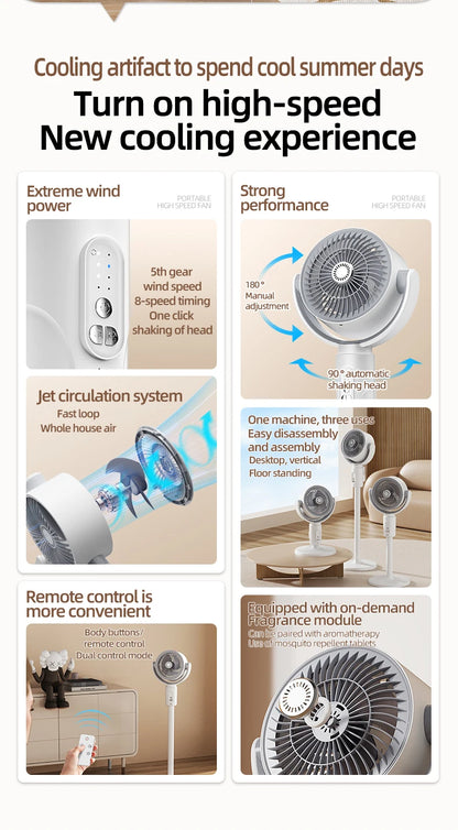 F1 Air Turbine Circulation Fan Floor-standing Fans Adjustable Air Circulating Fan Adjustable Height Timing Control Rechargeab