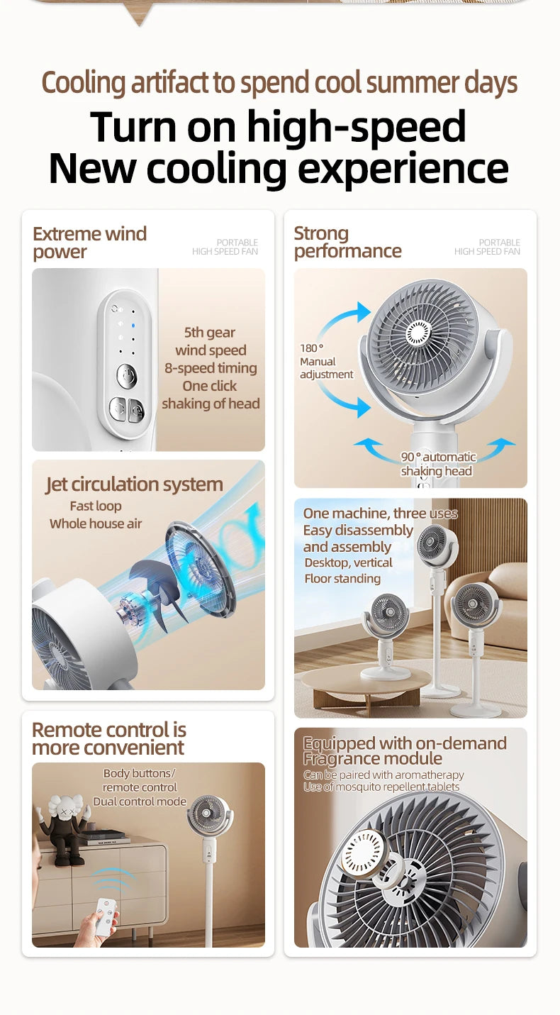 F1 Air Turbine Circulation Fan Floor-standing Fans Adjustable Air Circulating Fan Adjustable Height Timing Control Rechargeab