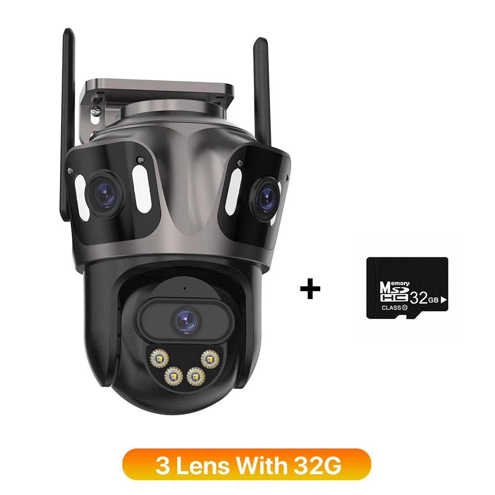 Three Screen WIFI IP Camera Outdoor 4K Dual Lens PTZ Camera Ai Human Detection IP66 Waterproof CCTV Video Security Camera iCsee
