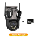 Three Screen WIFI IP Camera Outdoor 4K Dual Lens PTZ Camera Ai Human Detection IP66 Waterproof CCTV Video Security Camera iCsee