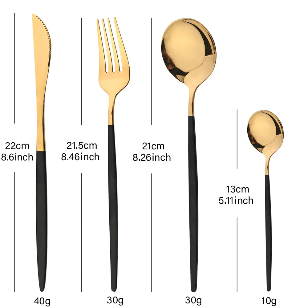 24Pcs Cutlery Sets Stainless Steel Dinnerware Knives Forks Tea Spoons Mirror Tableware Kitchen Western Silverware Gift Box Set