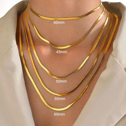 Colar de Corrente Cobra Dourada para Mulheres e Homens, Gargantilha Espinha de Herringbone, Correntes de Pescoço 925 Prata Esterlina, Trend Jewelry Gift, 2024