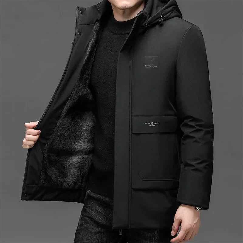 Winter New Men 2025 Outdoor Jet Ski Snow Warm Parkas Jacket Coat Waterproof Thick Fleece Slim Parka Men Outwear Brand Casual Hat