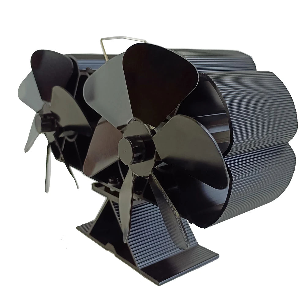 Ventilador de estufa de leña con motor silencioso doble alimentado por calor, 6 aspas, ventilador de chimenea no eléctrico activado por calor con soporte y calentador magnético