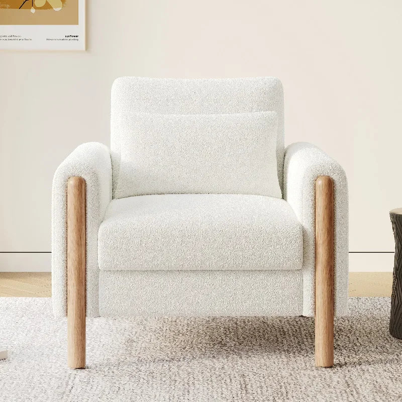 Modern armchair with thick cushions and a soft seat, suitable for reclining in the living room, office, or bedroom.