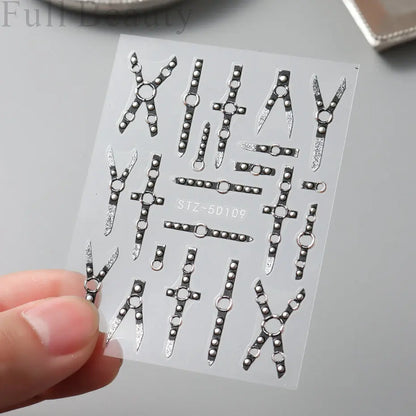 Stickers for Nails Marine Punk Black Line Design Art Slider Party Cool Decoration Adhesive Decal Emboss DIY Manicure Accessories