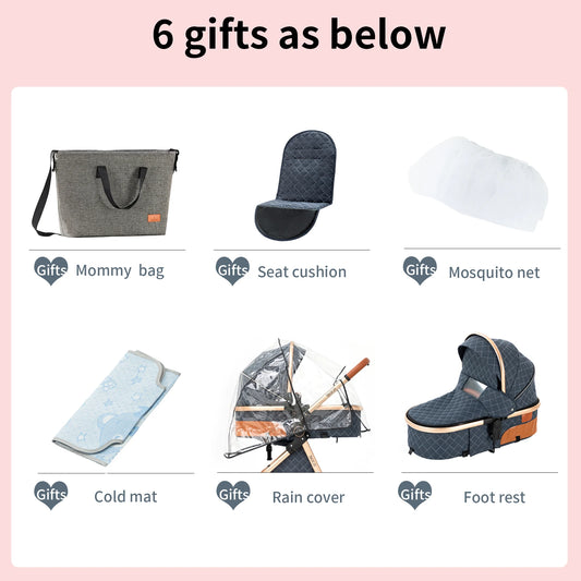 Cochecito de bebé ligero 3 en 1, sistema de viaje de lujo con asiento ajustable, capota y mosquitera para recién nacidos.