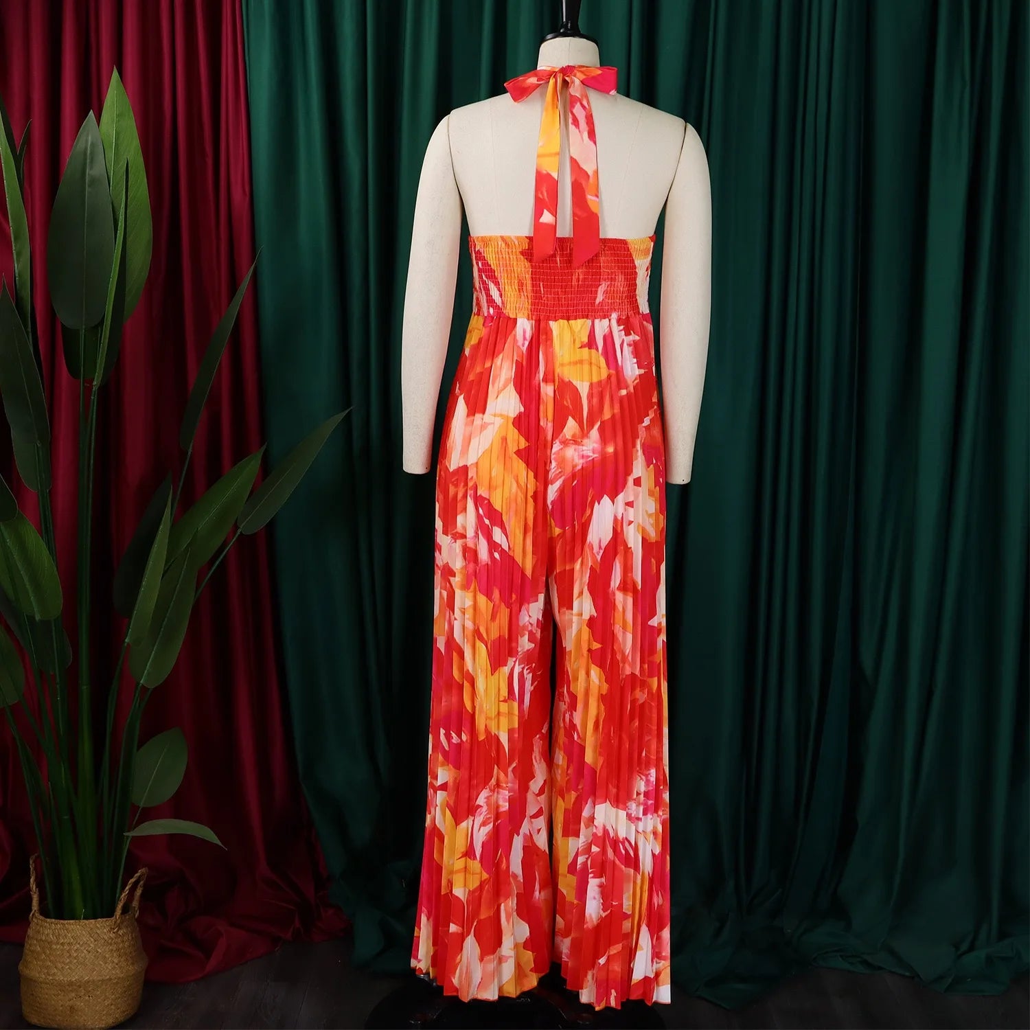 Sexy Jumpsuits For Woman 2024 New Pleated Halter Sleeveless Backless High Waisted Floor Length Birthday Party Dinner Outfits Hot
