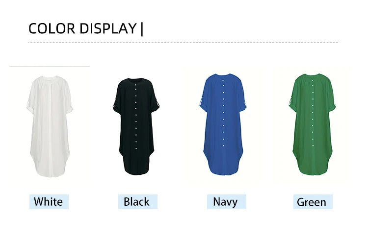 Vestido de talla grande para mujer, primavera y verano 2024, con botones de una sola fila, color liso, informal, suelto, largo, de poliéster.