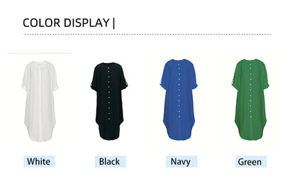 Vestido de talla grande para mujer, primavera y verano 2024, con botones de una sola fila, color liso, informal, suelto, largo, de poliéster.