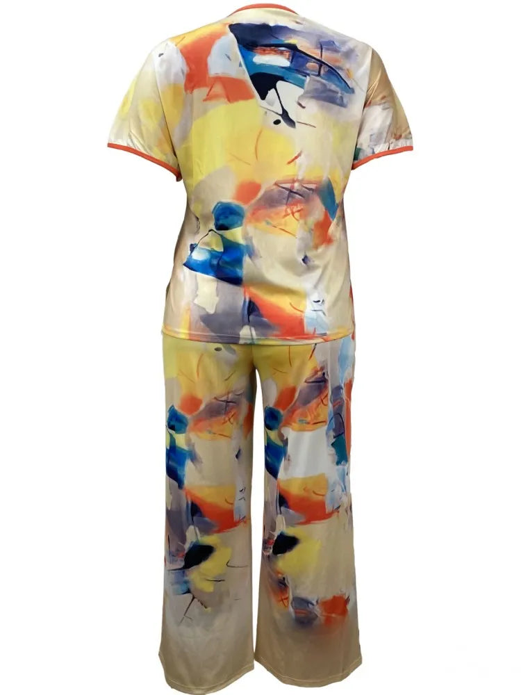 Conjuntos de 2 piezas para mujer, novedad de 2024, conjuntos de verano a juego de talla grande, conjuntos estampados de dos piezas, top y pantalones, trajes, ropa.