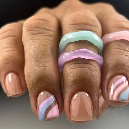24Pcs/Box Aurora False Nail Detachable Short Round Fake Nails for DIY for Salon French Nail Tips Full Cover Press On Nails