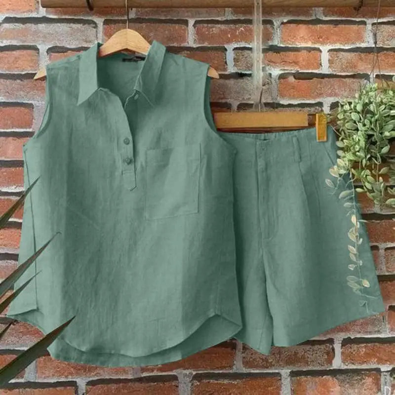 2024 ZANZEA Summer Matching Sets Fashion Suit 2PCS Tracksuits Women Sleeveless Tanks Tops and Shorts Elegant Solid Short Sets