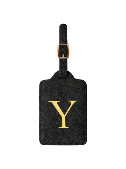 PU Leather Luggage Tag for Travel - Durable Suitcase ID Tag with Privacy Cover & Name Card Slot (A-Z) liu