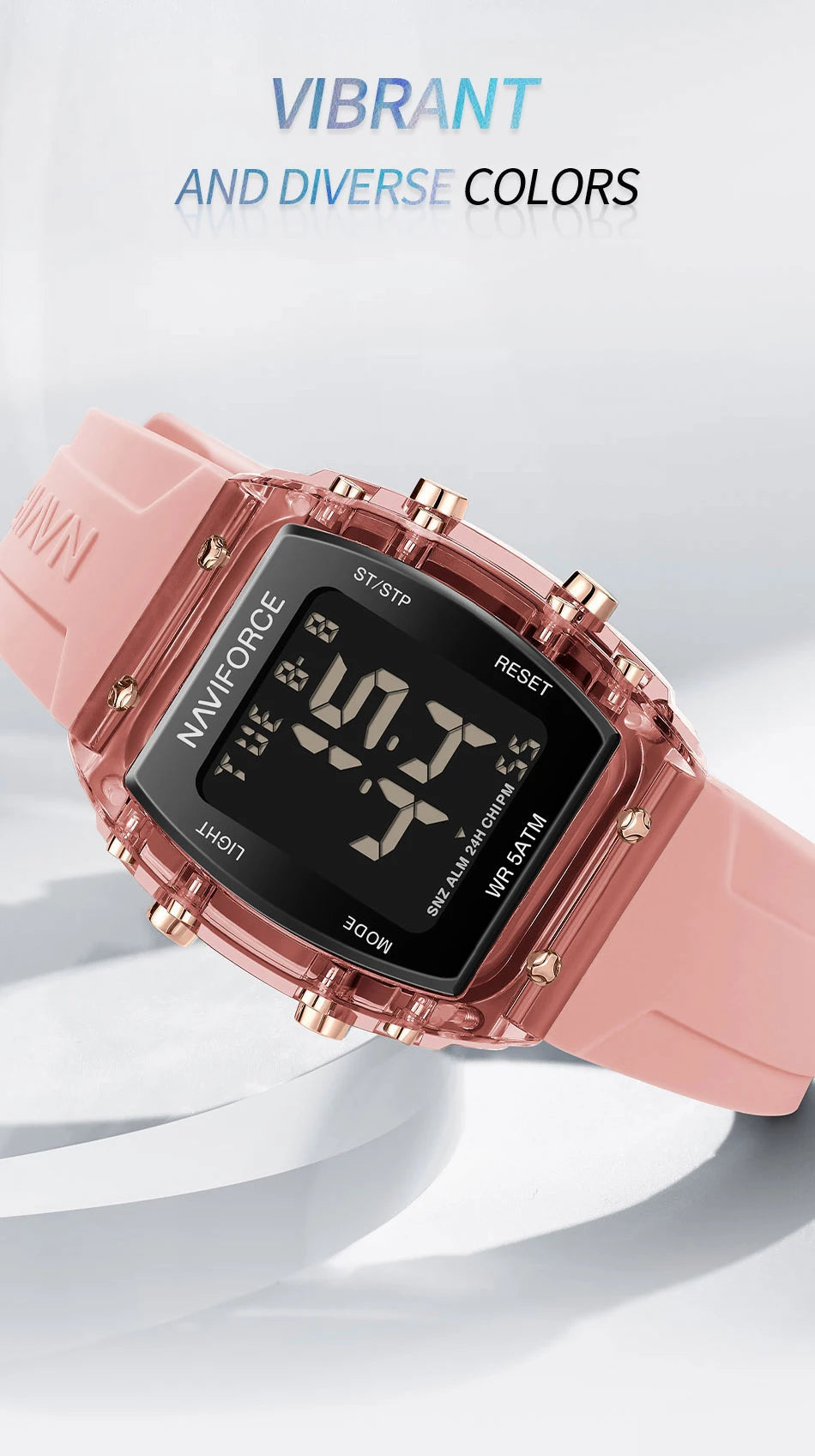 Relojes NAVIFORCE para mujer, con movimiento digital LCD, reloj de moda para mujer, resistente al agua hasta 50 m, correa de silicona, relojes de pulsera deportivos electrónicos.