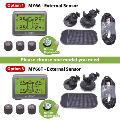 Deelife Car Tire Pressure Monitoring System Solar TPMS Tire Pressure Monitor Tire Pressure Control System